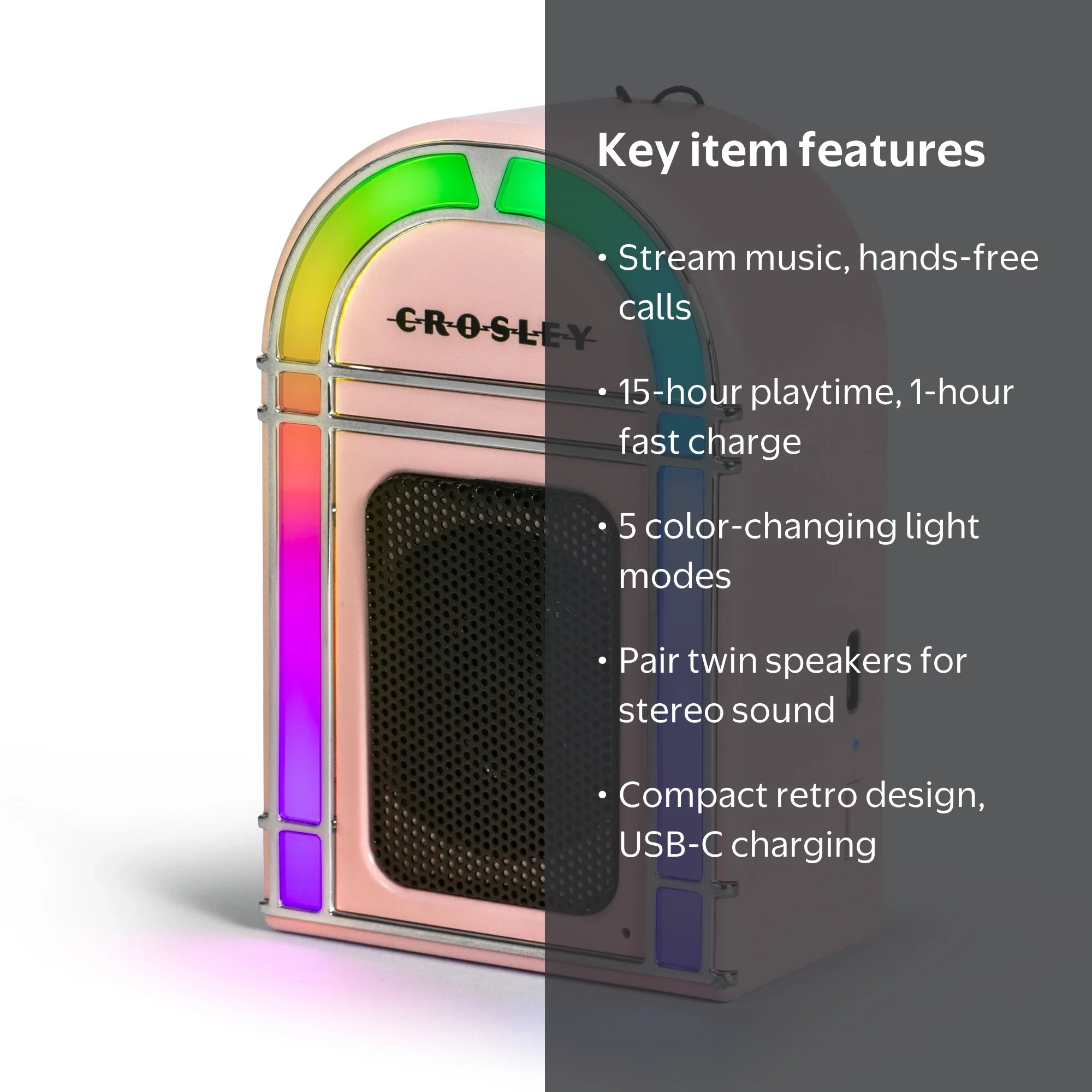 Crosley Mini Jukebox Retro Portable Bluetooth Speaker with LED