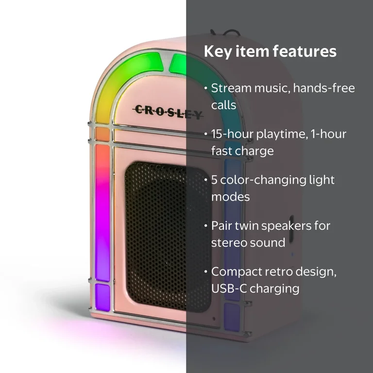 Crosley Mini Jukebox Retro Portable Bluetooth Speaker with LED