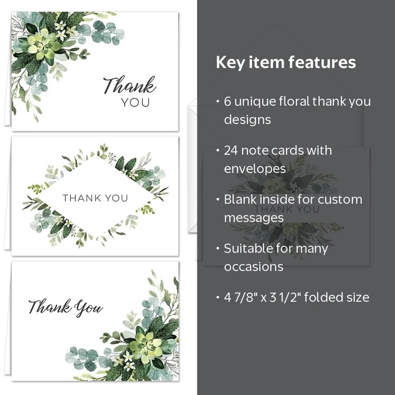 Canopy Street, Lush Greenery Thank You Notes, 24 Cards and