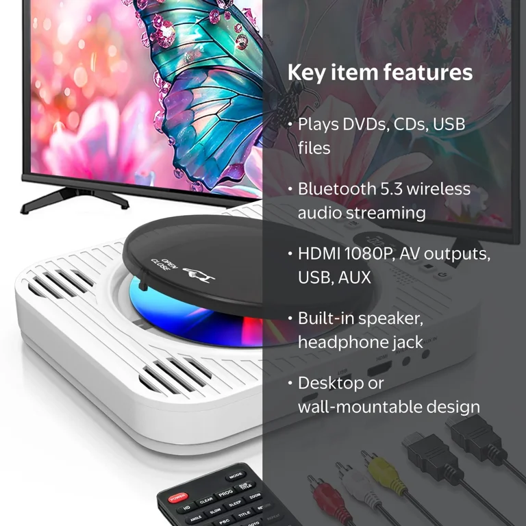 GCZ HD DVD Player, Bluetooth Streaming, HDMI, USB Playback, Wall