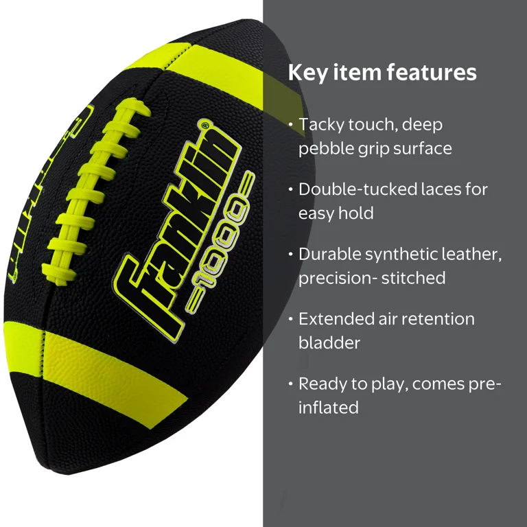 Franklin Sports Junior Footballs - Extra Grip 1000 - Black/Lime