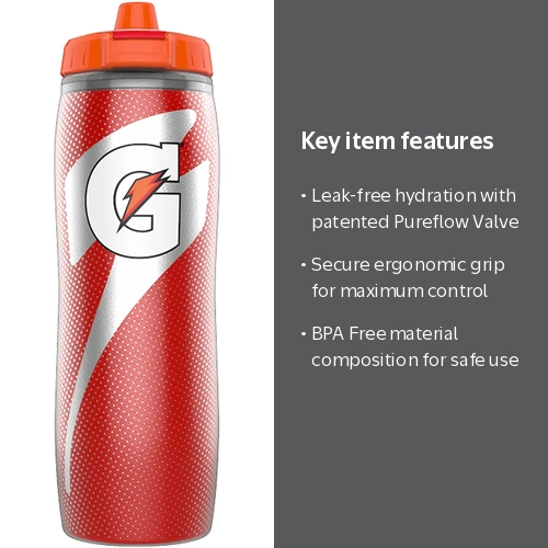 Gatorade Refillable Insulated Squeeze Bottle 30 fl oz Red with