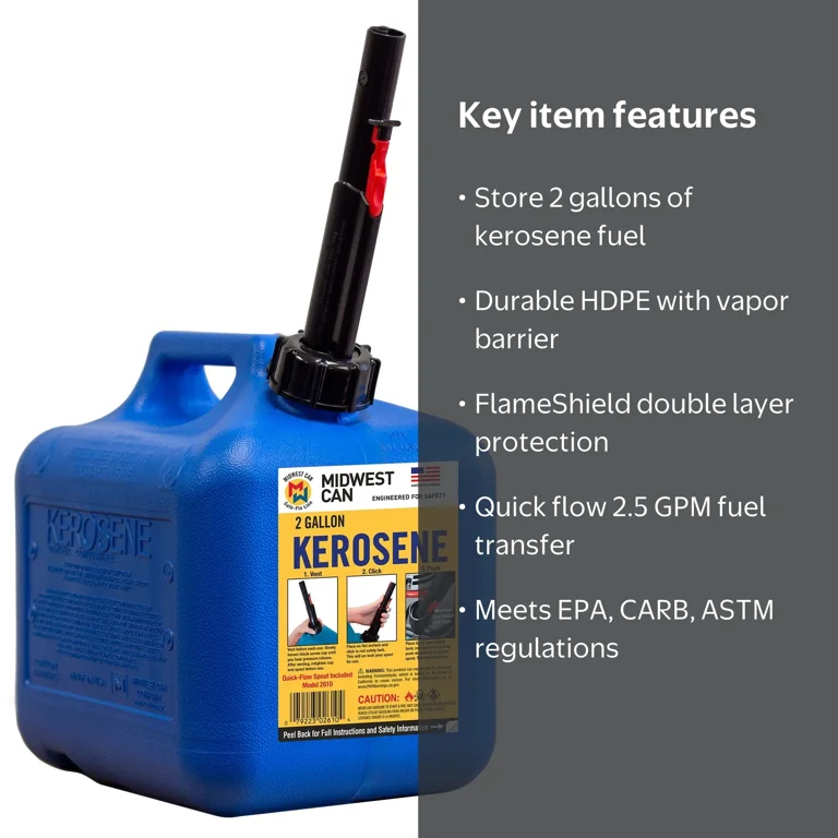 Midwest Can, Kerosene Can, 2 Gal, FlameShield Safety System