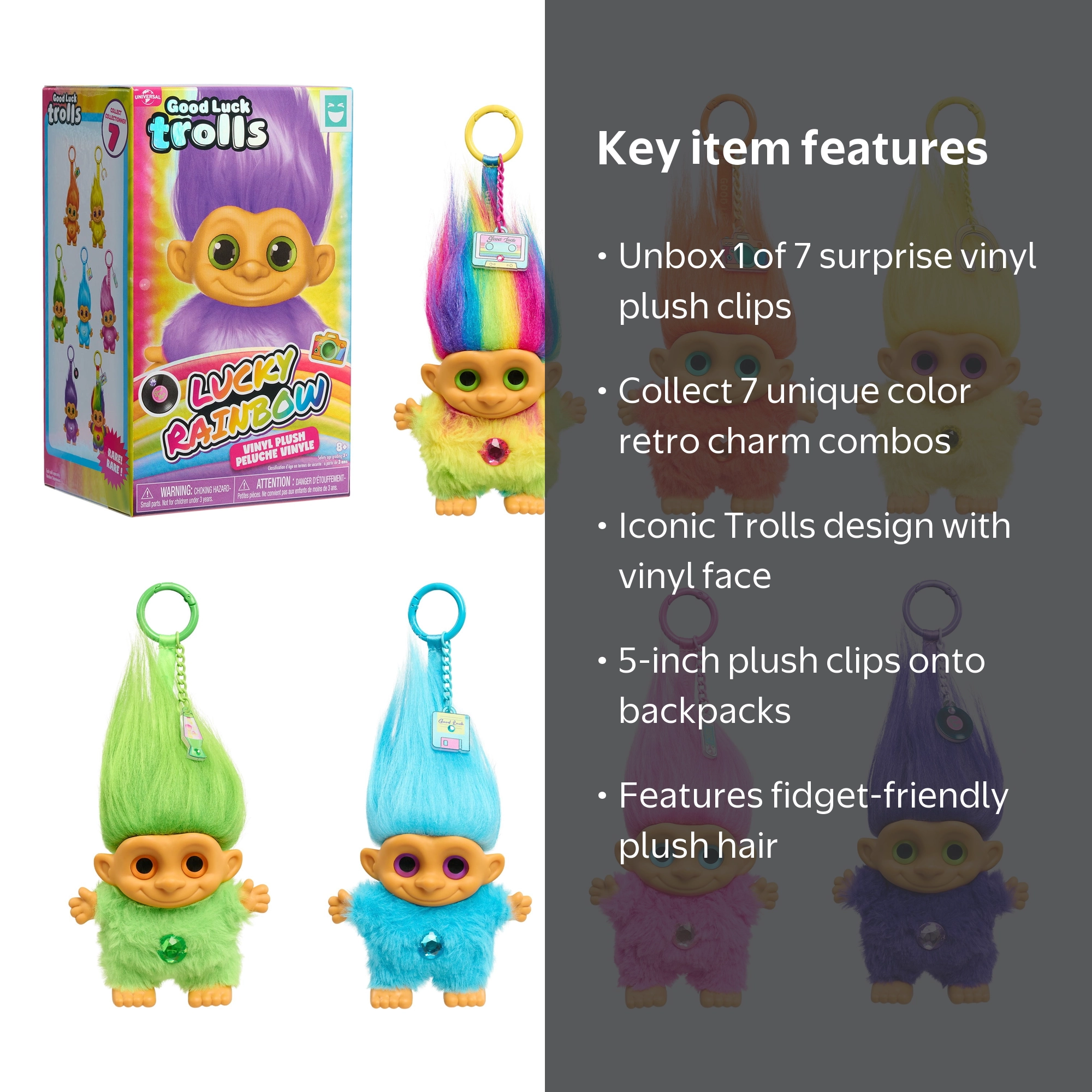 Happy Haul Good Luck Trolls Vinyl Plush Clip-on Surprise Toy, Drop