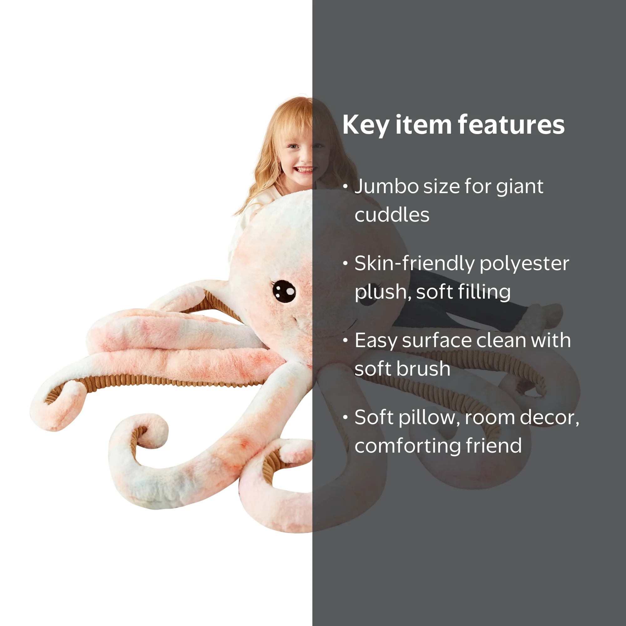 IKASA Giant Octopus Plush Toy - Soft, Durable, Great Gift for Kids