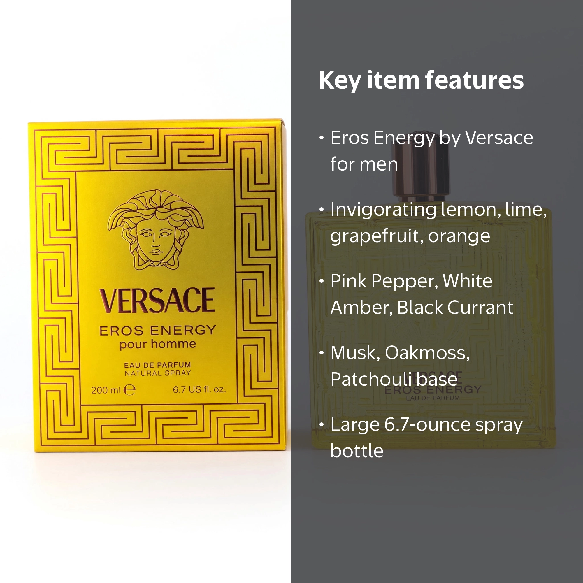 Versace, Eros Energy Men, 6.7 oz EDP Spray with Citrus, Amber