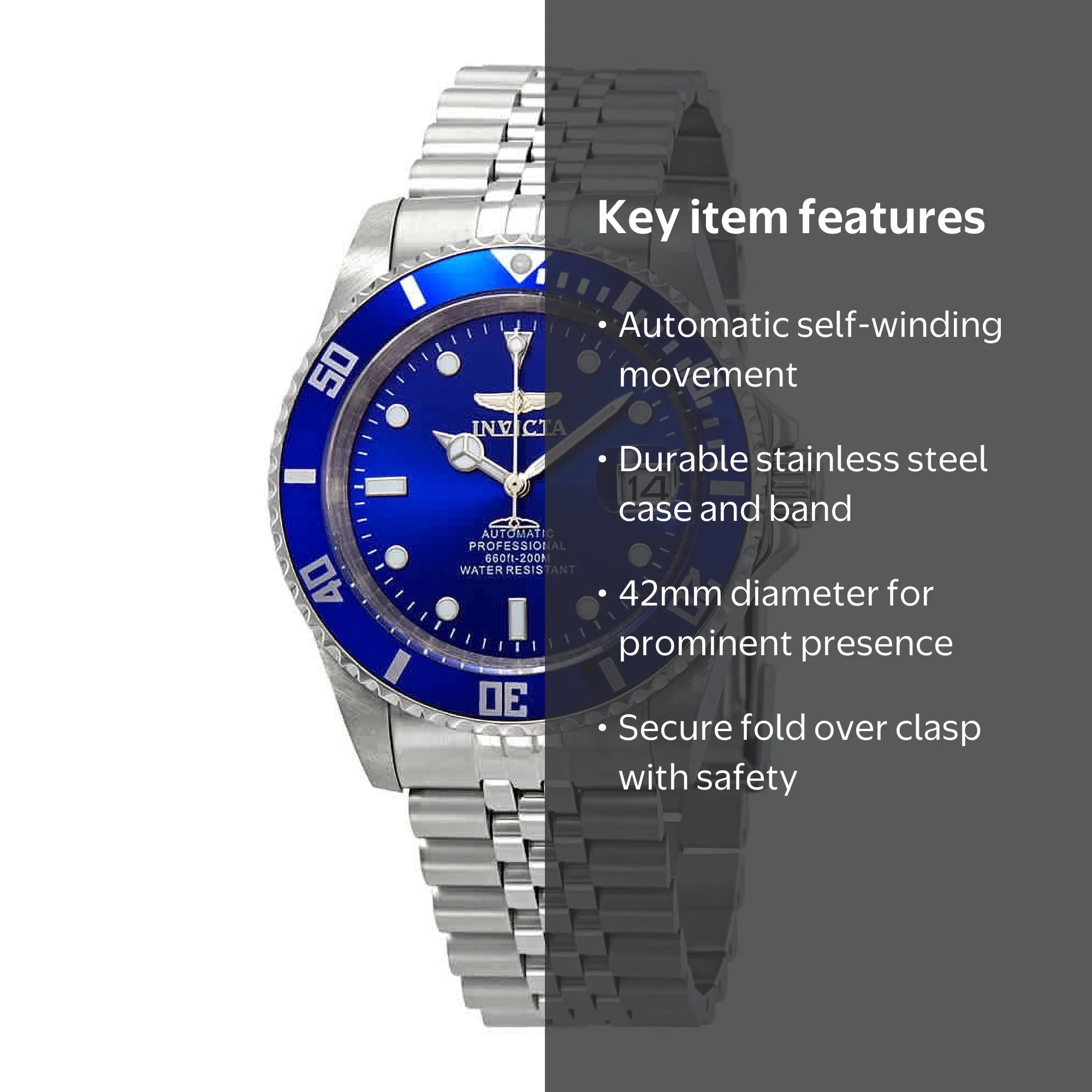 Invicta Men's Pro Diver Automatic Watch, Blue Dial, Stainless