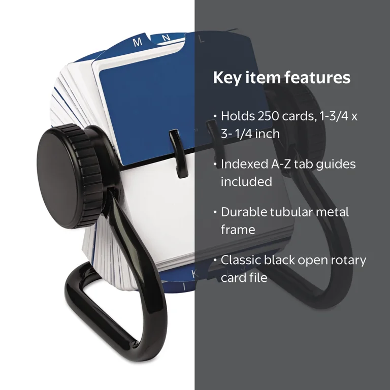 Rolodex Classic Rotary Card File, 250 Cards, 24 A-Z Guides, Black