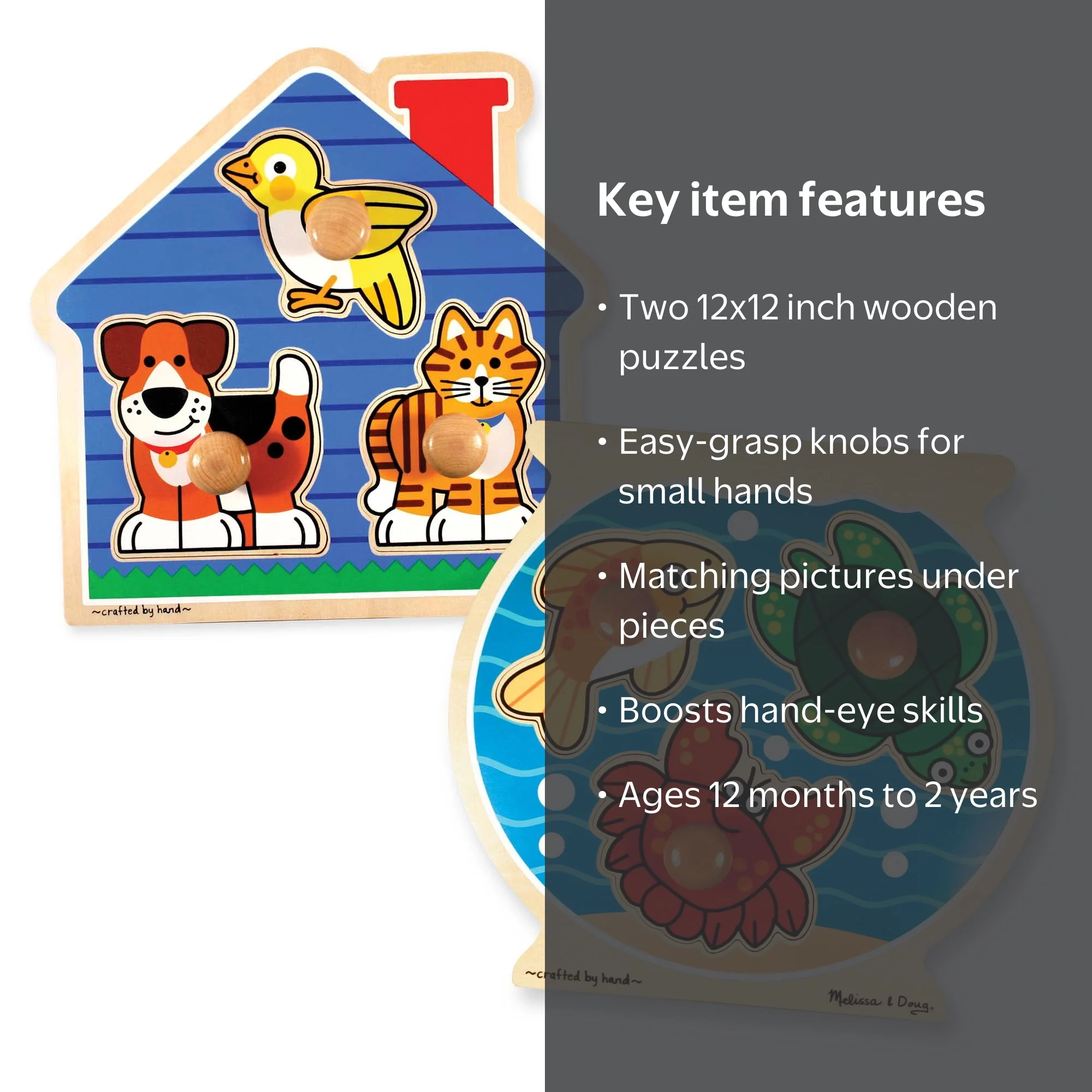 Melissa & Doug Animals Jumbo Knob Wooden Puzzles Set - Fish and