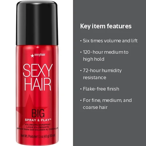 Big Sexy Hair スプレー＆プレイ　ボリューマイジング　ヘアスプレー SexyHair, Big Spray and Play Volumizing Hairspray, 1.5 oz