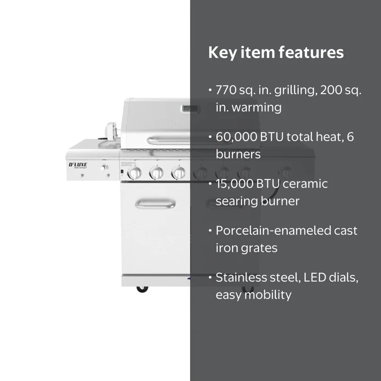 Nexgrill Deluxe 6-Burner Propane Gas Grill, Ceramic Searing Burner