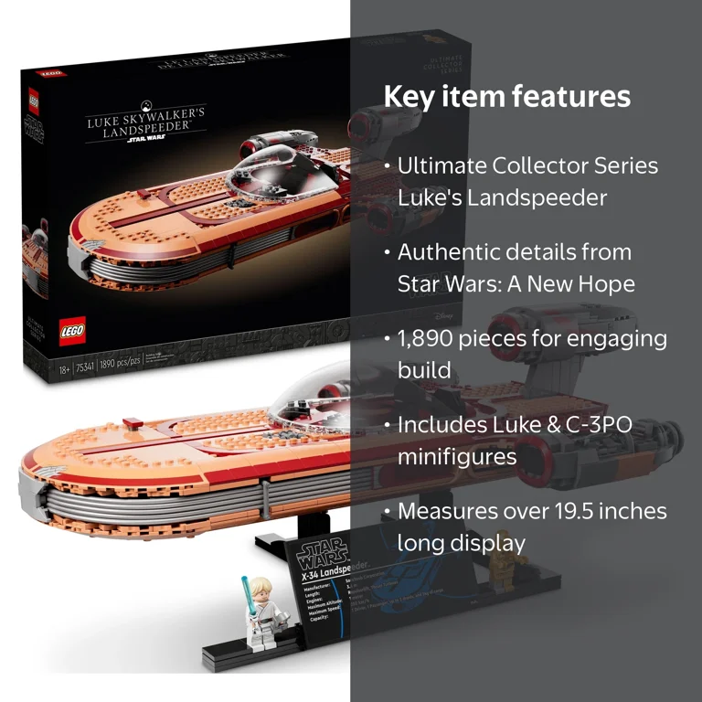 LEGO Star Wars UCS Landspeeder 75341, Luke Skywalker, C-3PO, 1890