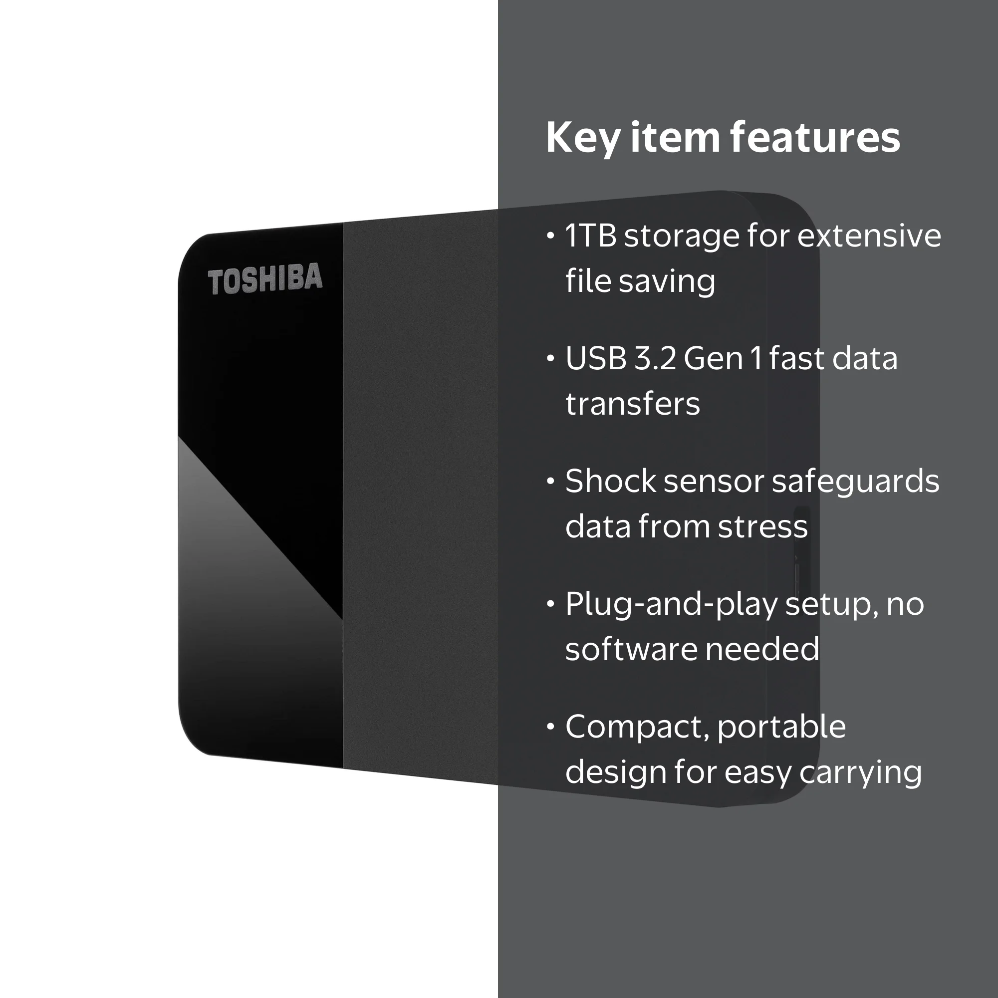 Toshiba, Canvio Ready Portable External Hard Drive, 1TB, Black