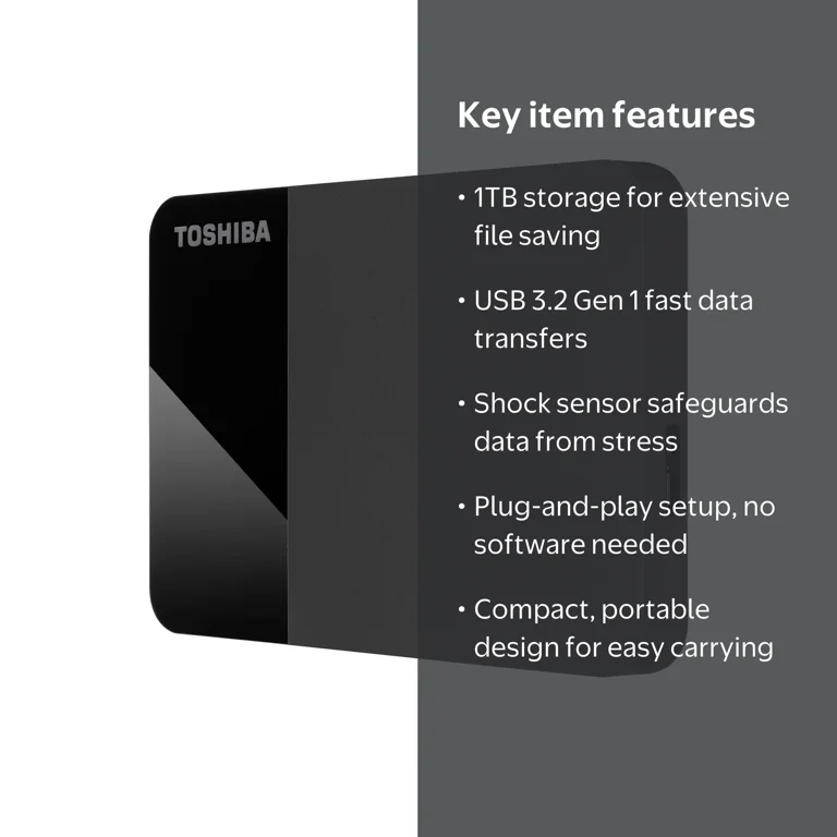 Toshiba Canvio Ready 1TB Portable External Hard Drive - Black, PC