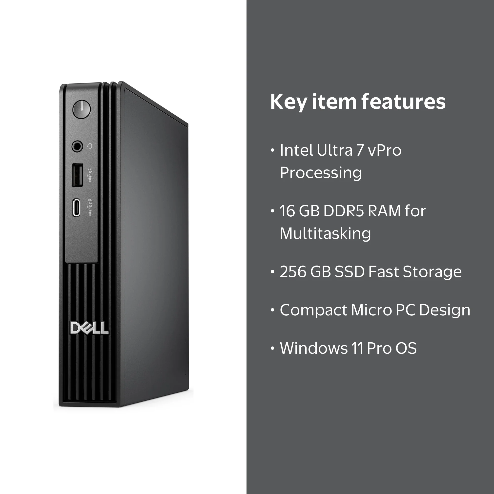 Dell Pro Micro QCM1250 Desktop Computer - Intel Core Ultra 7 265T