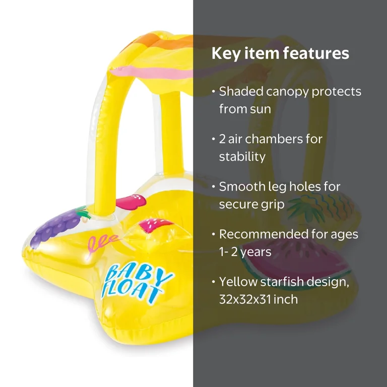 Intex Inflatable Baby Float with Canopy, Starfish Design, Yellow