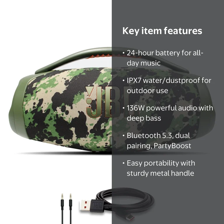 JBL Boombox 3 Portable Bluetooth Speaker (Squad), IPX7 Waterproof