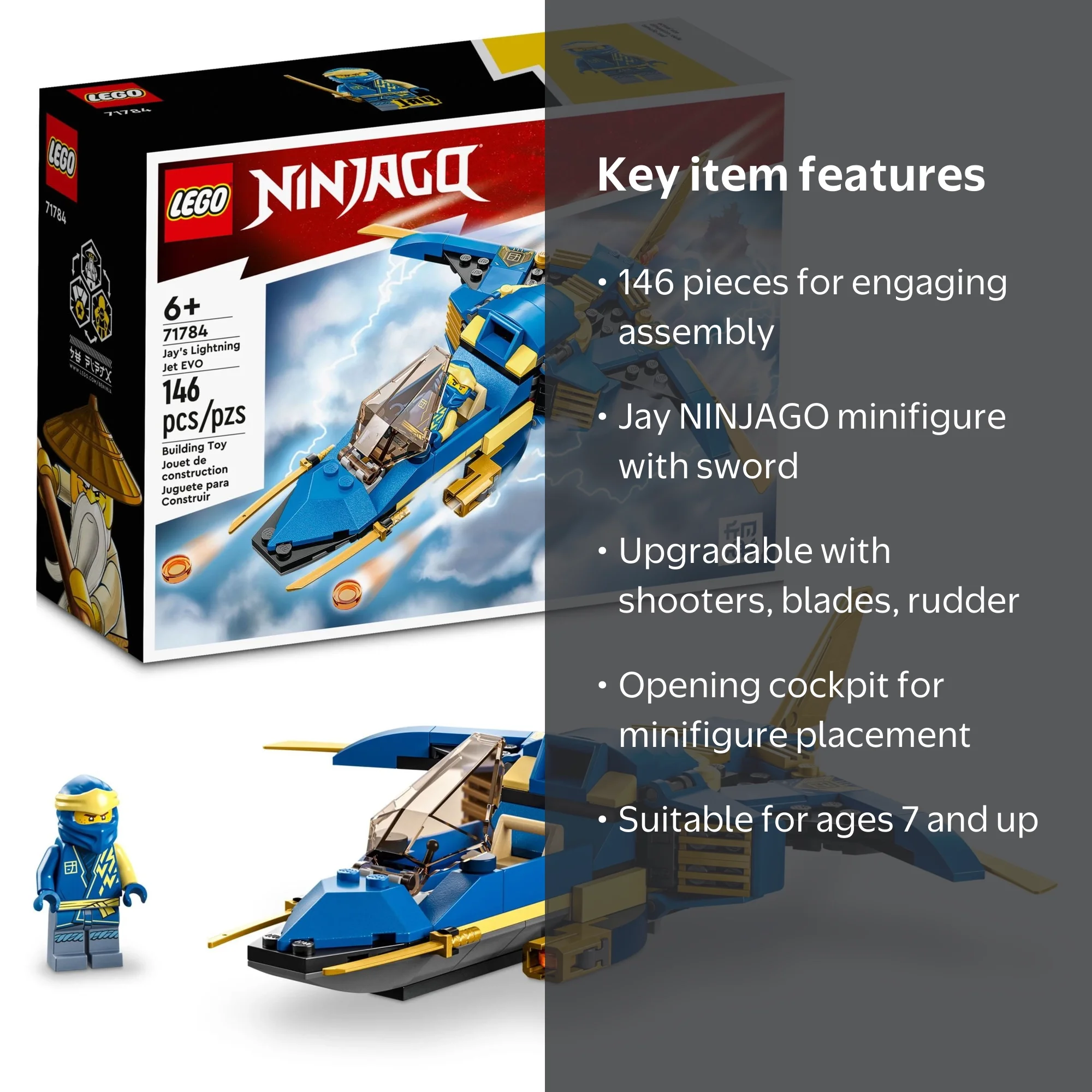 LEGO NINJAGO Jay's Lightning Jet EVO 71784, Ninja Airplane