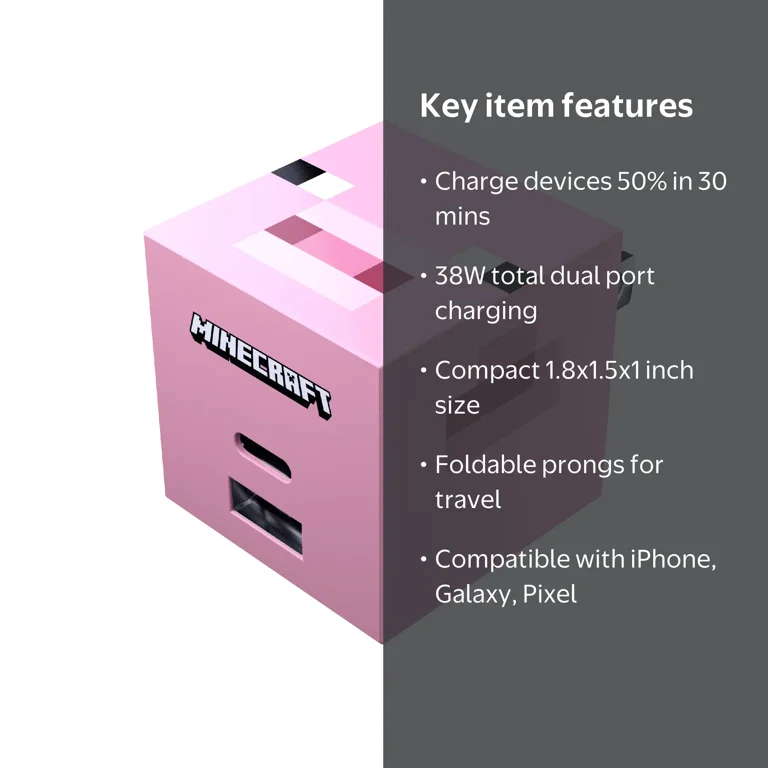 Liquipel Powertek Minecraft Dual USB-A / USB-C Wall Charger - Pig