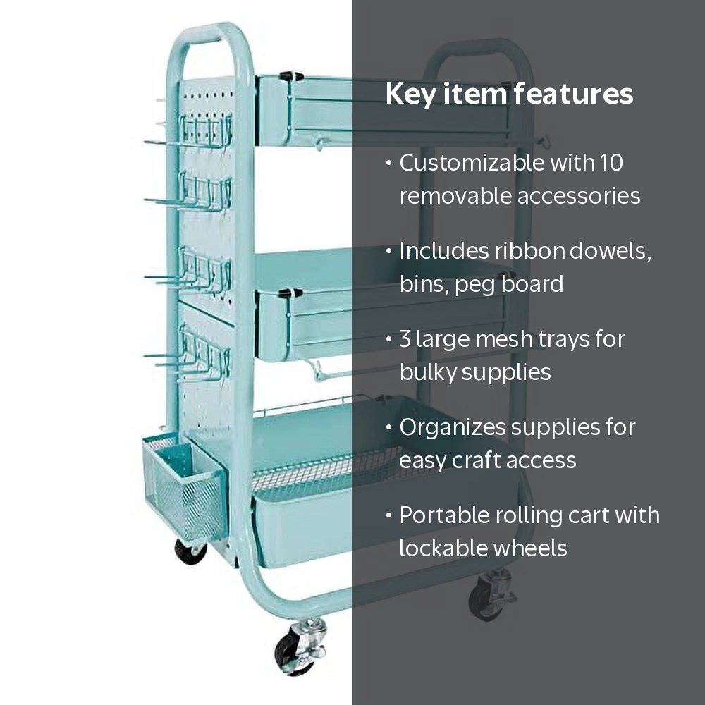 Simply Tidy Gramercy Metal Craft Storage Trolley with Mesh Trays