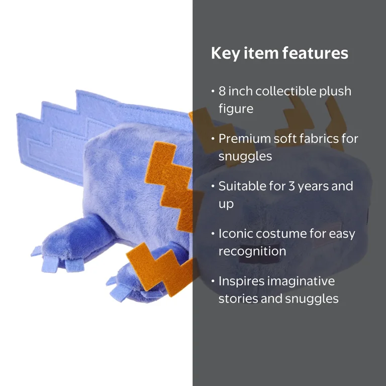 Minecraft, Plush Toy, 8-inch Blue Axolotl, Soft Collectible Doll