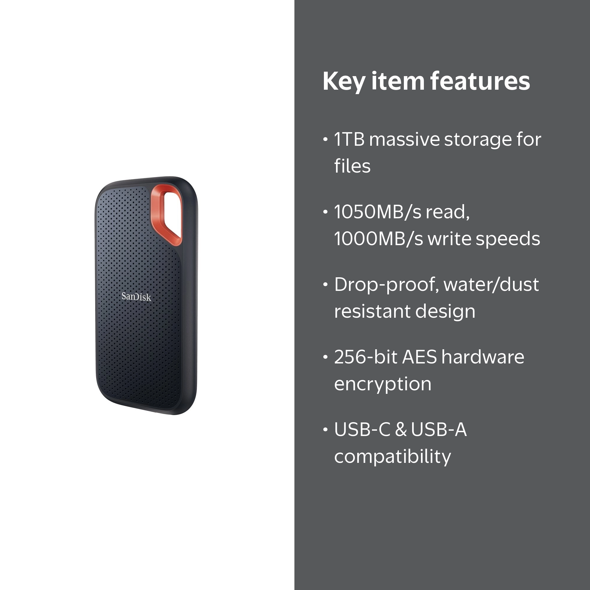 SanDisk Extreme Portable SSD 1TB - USB 3.1 Gen 2 External Drive