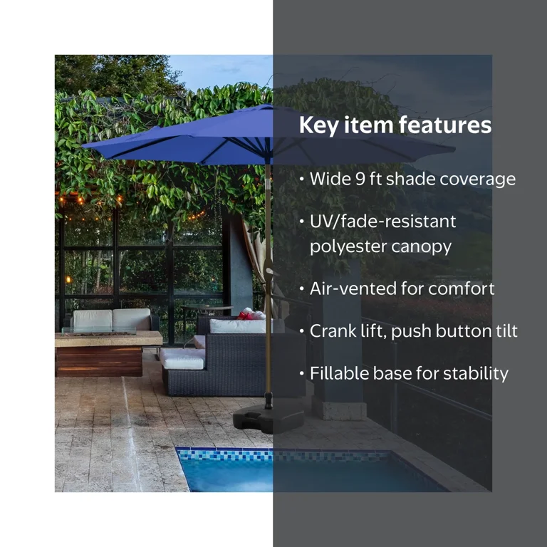 blue square patio umbrella Cantilever Shade steel ribs Blank Blue Umbrella Square Frame