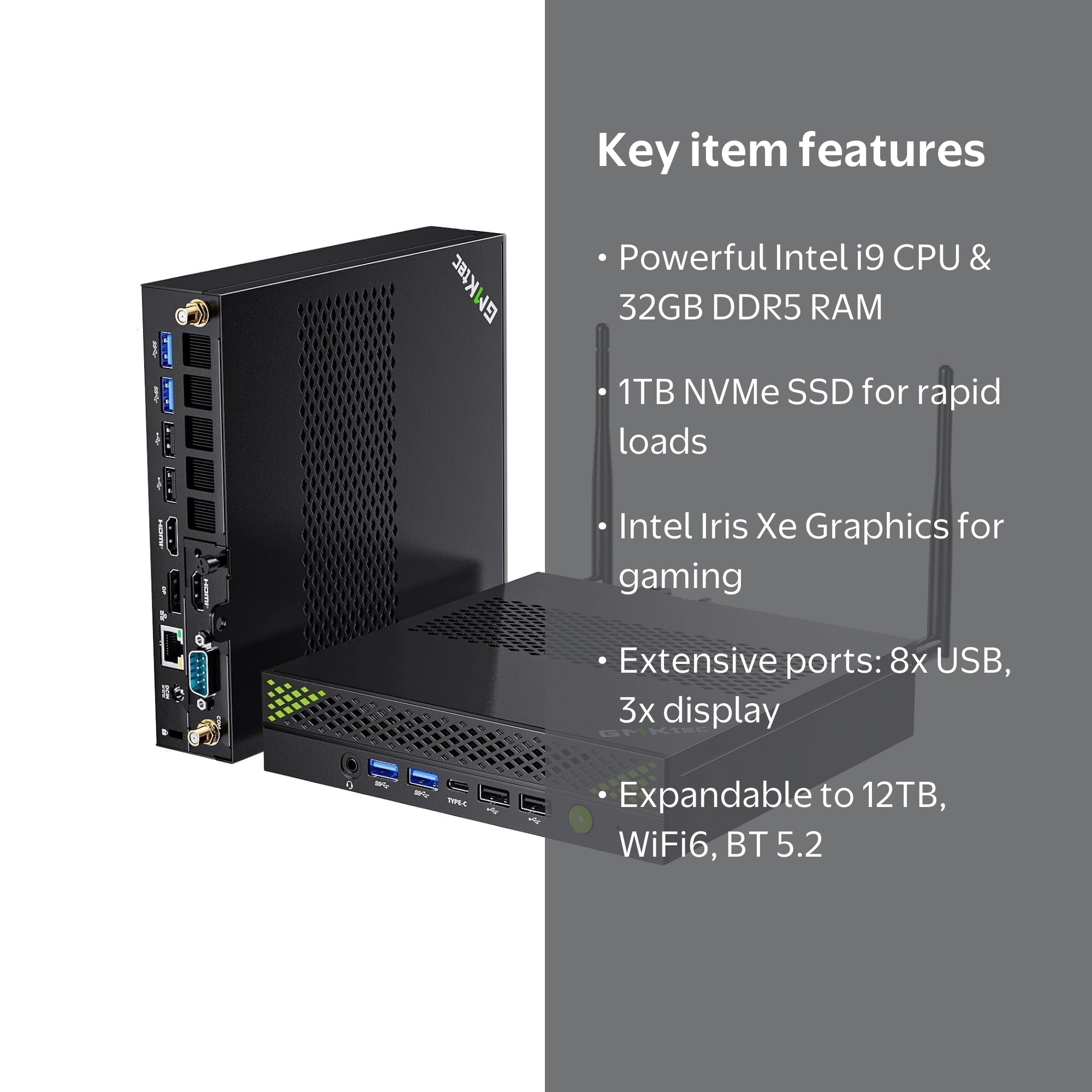 GMKtec Mini PC Workstation, Intel Core i9-13900HK, 32GB DDR5, 1TB