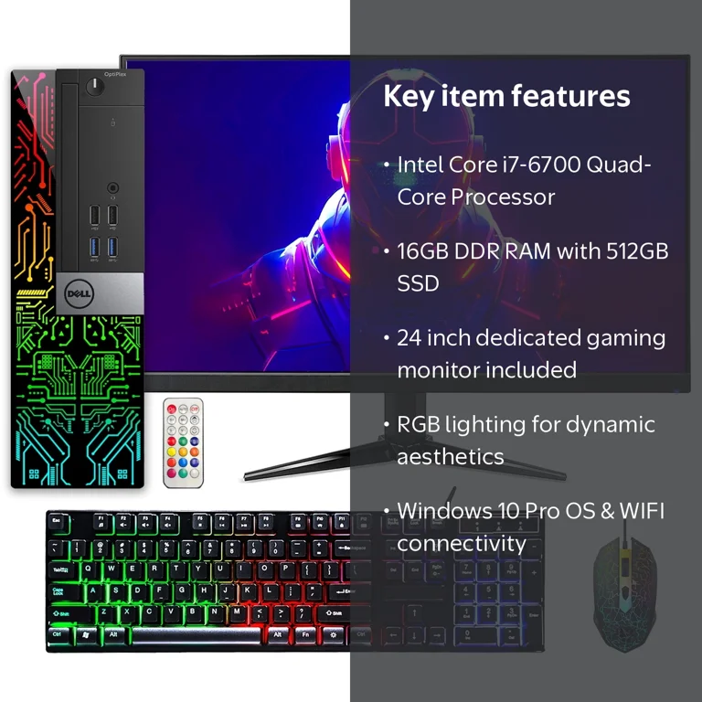Dell OptiPlex i7 6th Gen Gaming PC, RGB, 16GB RAM, 512GB SSD, GT