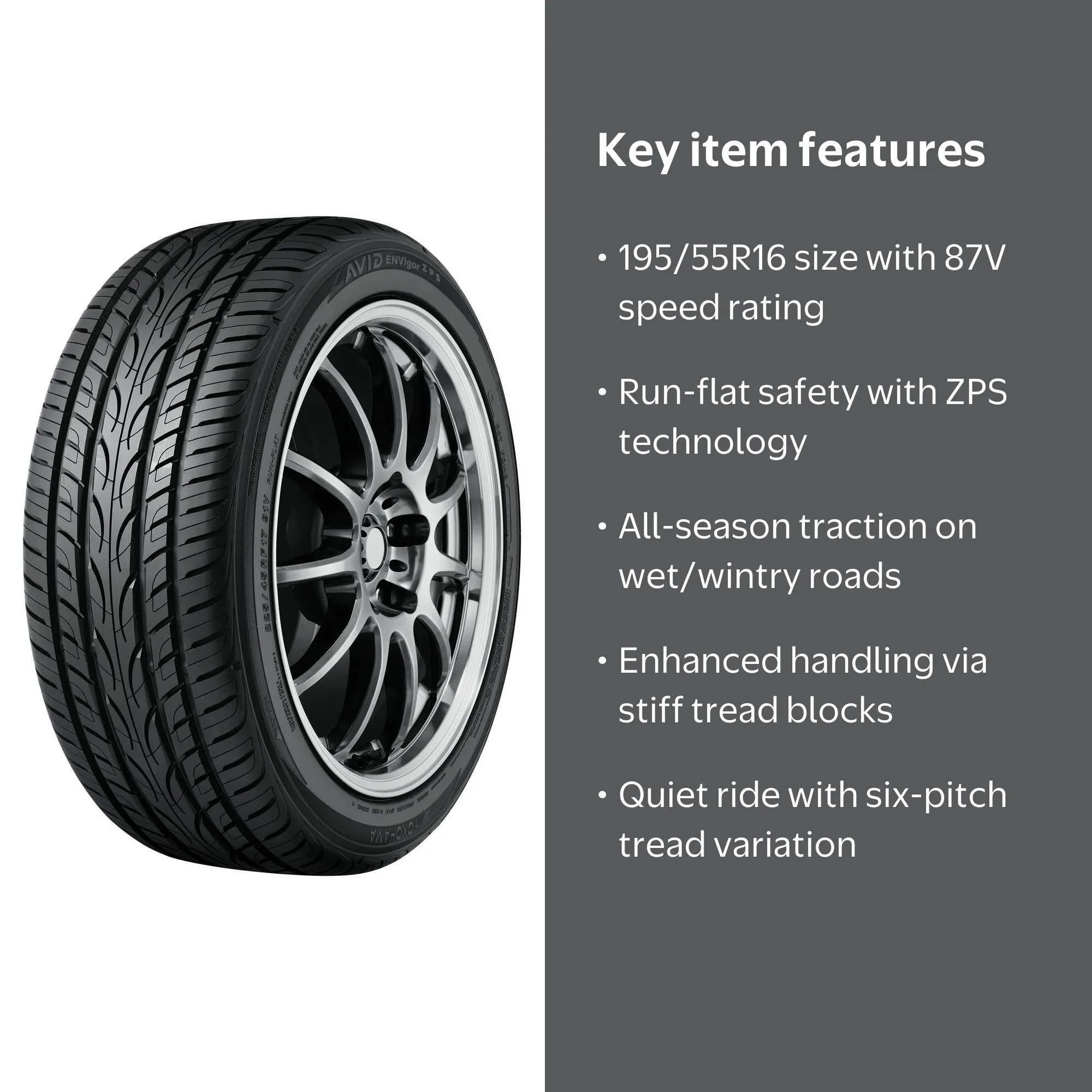 Yokohama Avid ENVigor ZPS Performance 195/55R16 87V Passenger Tire