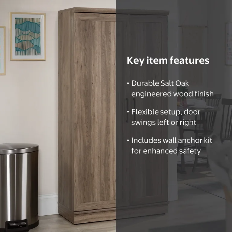 Sauder, Tall Wood Storage Cabinet, Model 422426, Salt Oak Finish