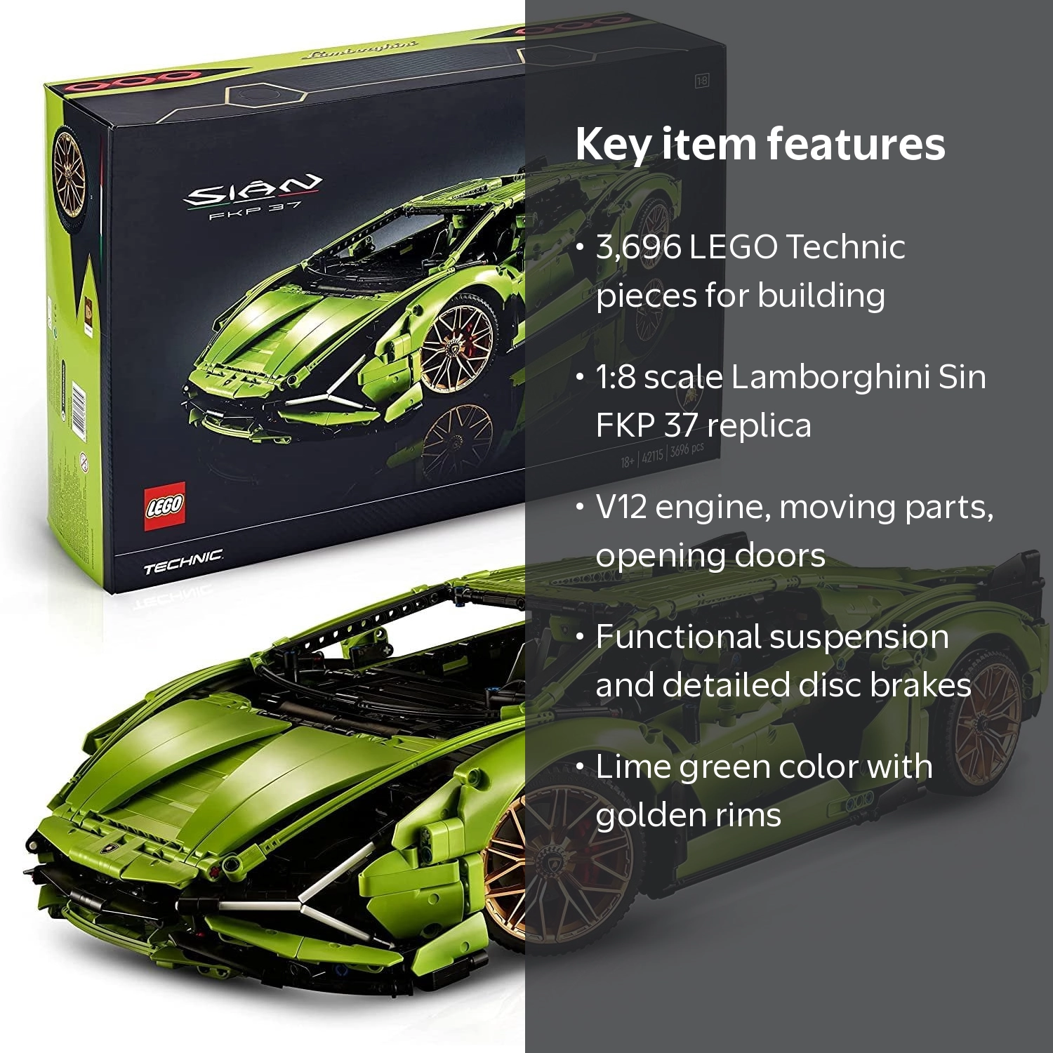 LEGO, Lamborghini Sin FKP 37, 42115, 3696 Pieces, Lime Green Color