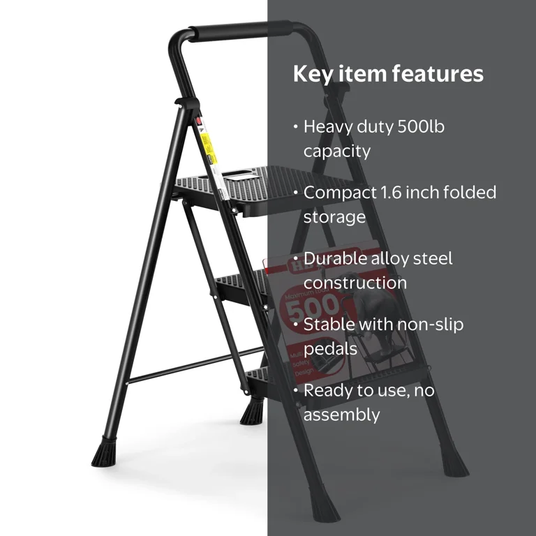 HBTower Folding Step Stool with Wide Anti-Slip Pedal 3 Step Ladder