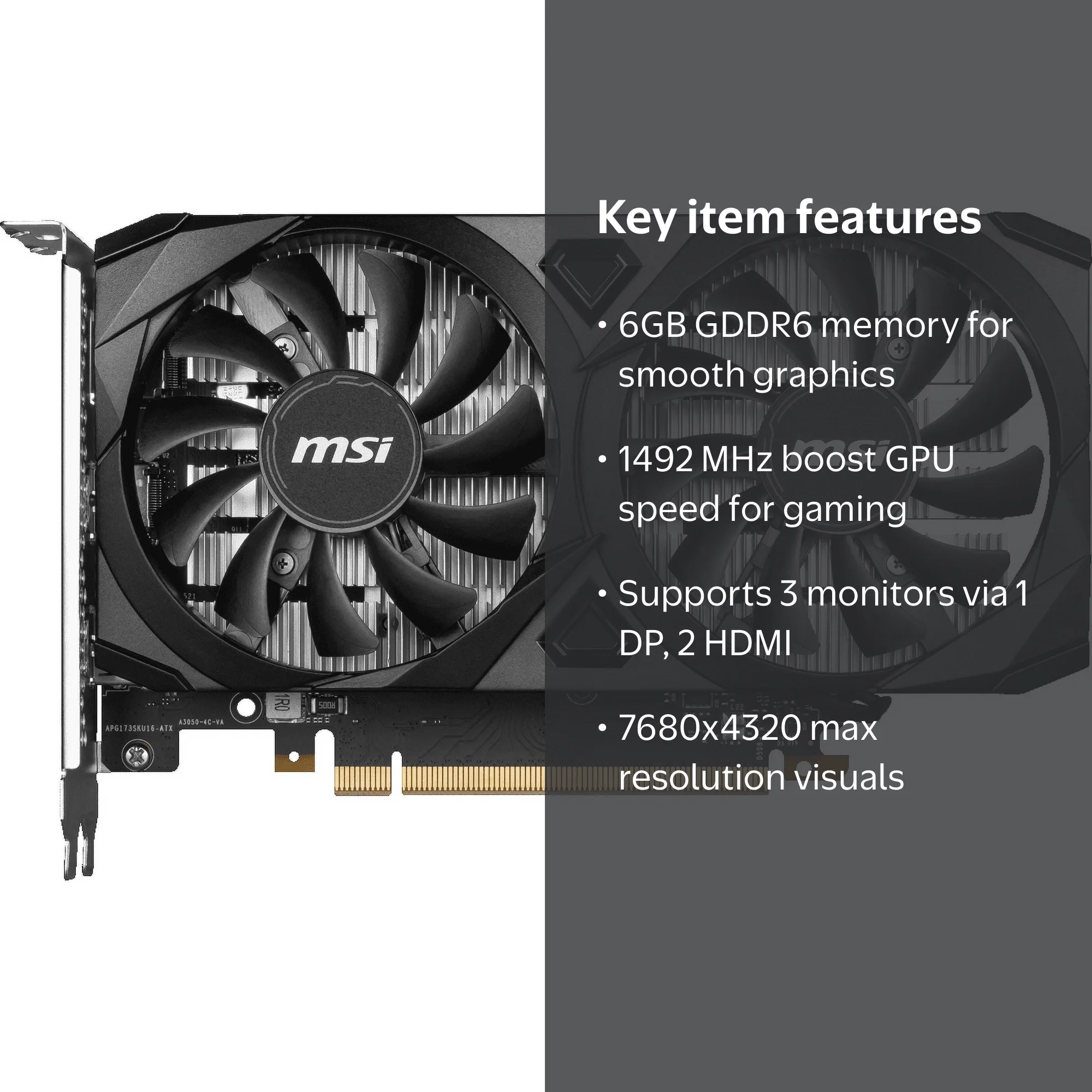 MSI NVIDIA GeForce RTX 3050 Graphics Card, 6GB GDDR6, 1492 MHz