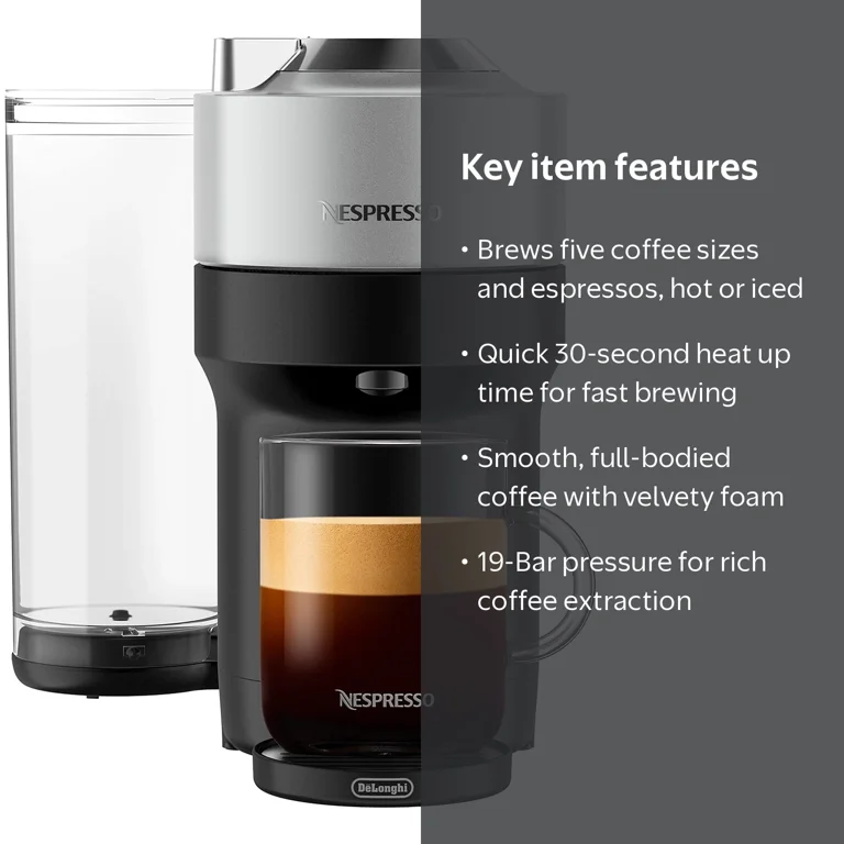 Nespresso Vertuo Pop 19-Bar, 5-Cup Silver Compact Espresso Machine