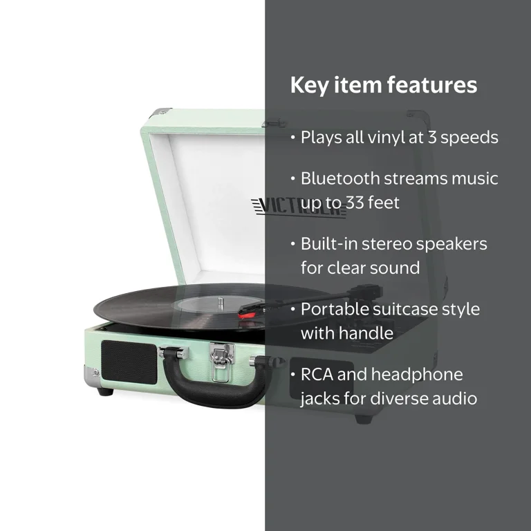 Victrola Vintage 3-Speed Bluetooth Suitcase Turntable with