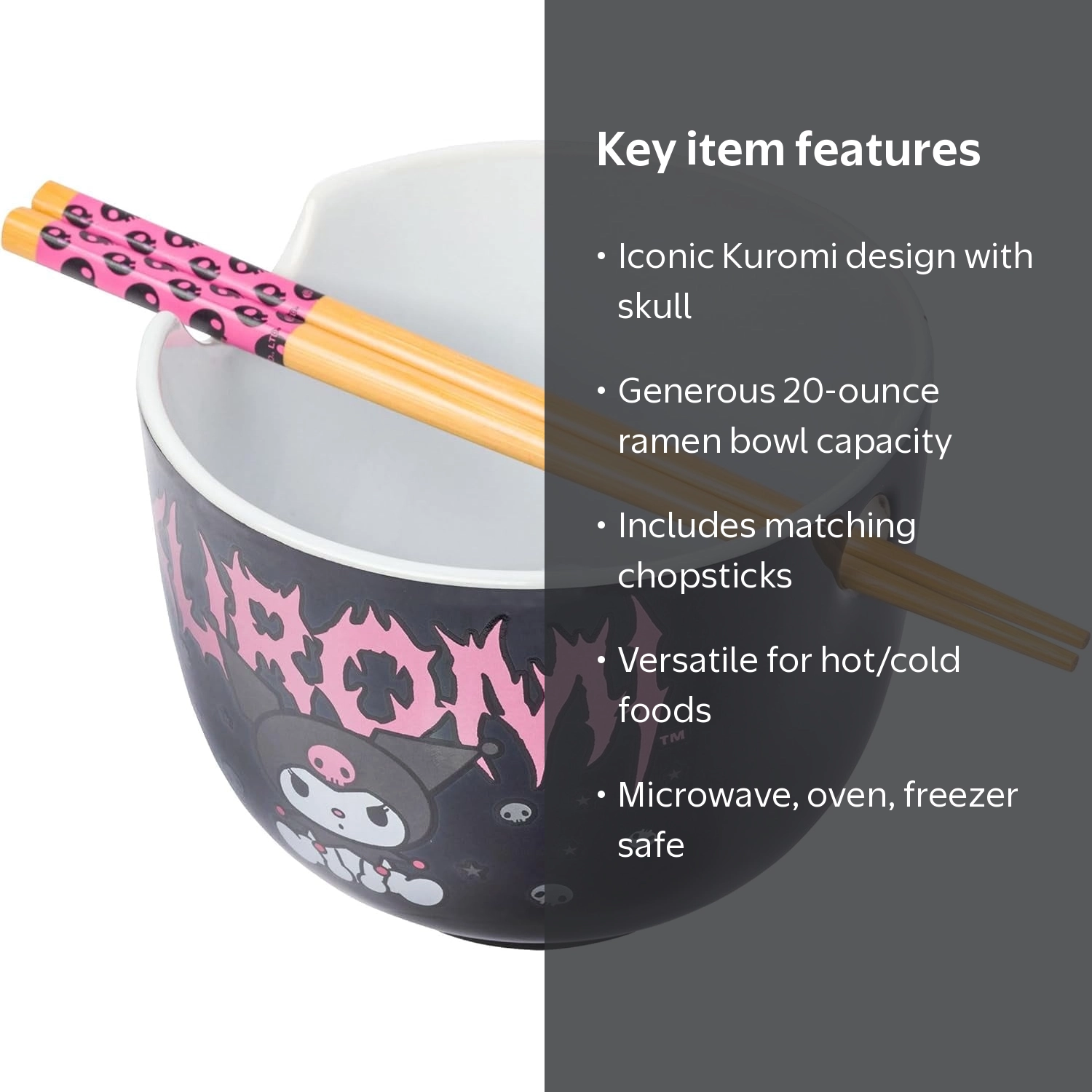 Silver Buffalo, Ceramic Ramen Bowl, 20 Ounces, with Chopsticks