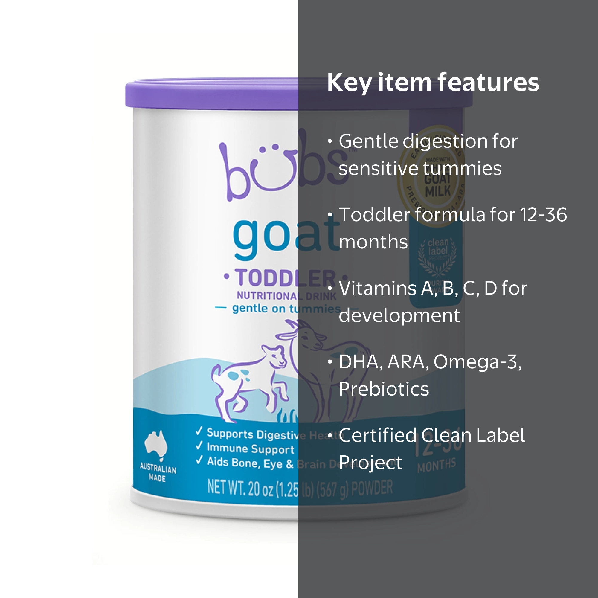 Bubs Goat Milk Toddler Nutritional Drink for 12-36 Months Supports