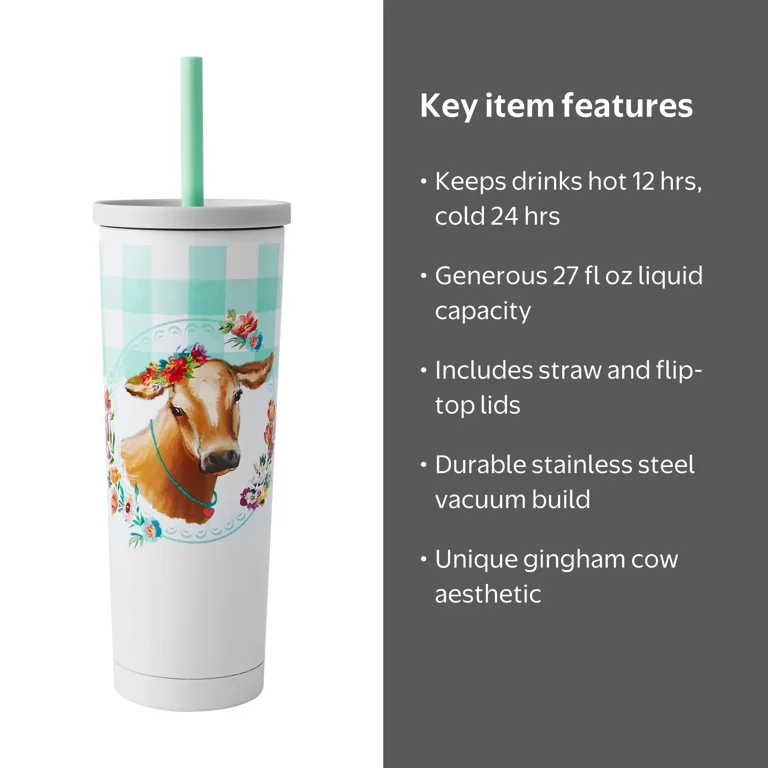 The Pioneer Woman Gingham Cow 27 fluid ounce Stainless Steel
