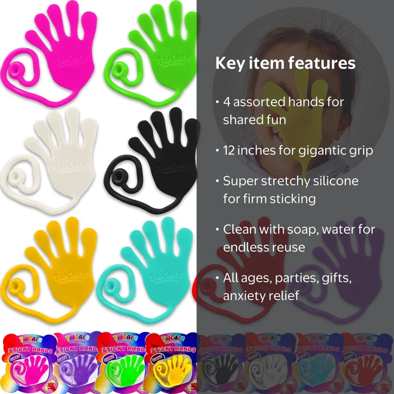 Giant Jumbo Original Sticky Hands (4 Pack Assorted) Mega Large Fun