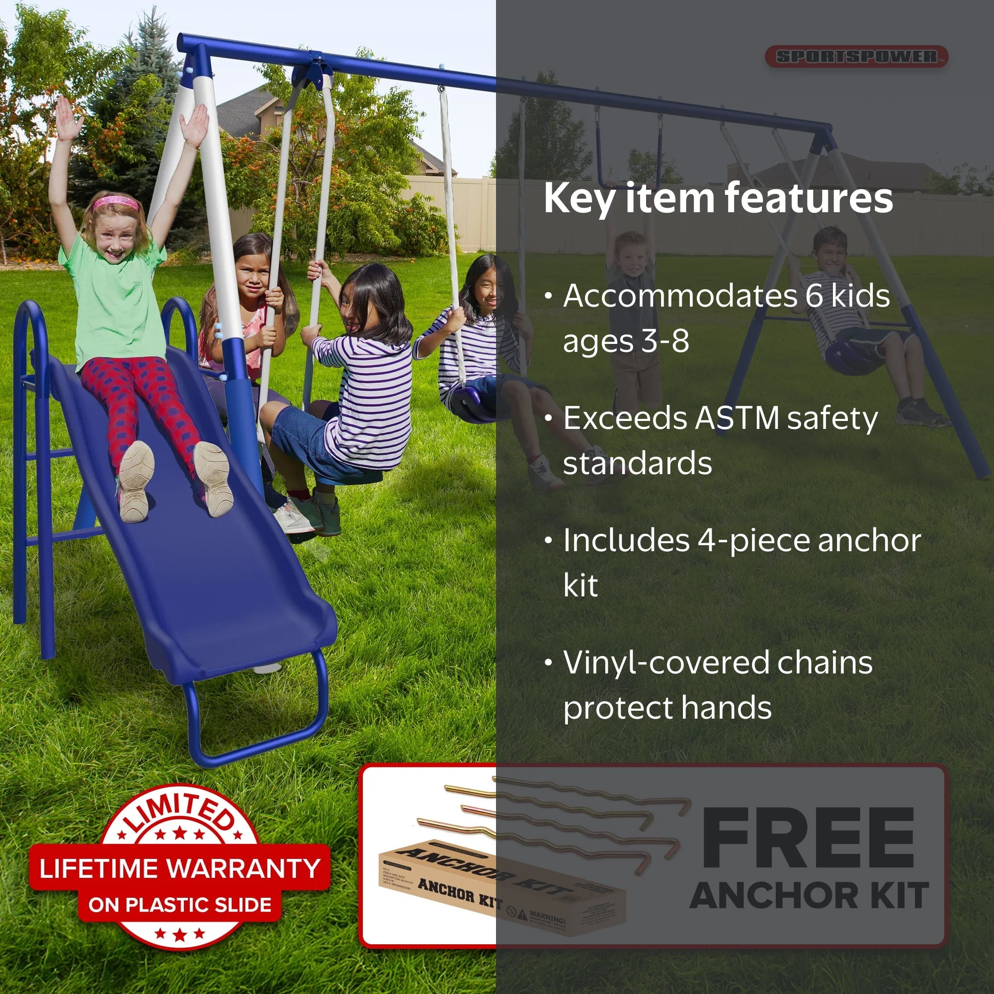 Sportspower Arcadia Swing Set with Trapeze, 2 Person Glider
