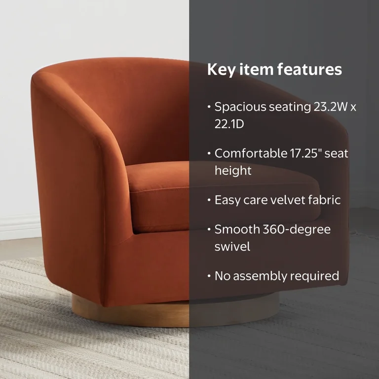 CHITA, Swivel Accent Chair, Burnt Orange, 100% Polyester - Walmart.com