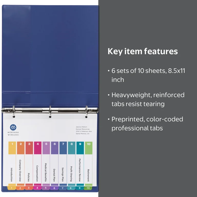 Avery, Index Dividers, 10-Tab, Multicolor, 8-1/2
