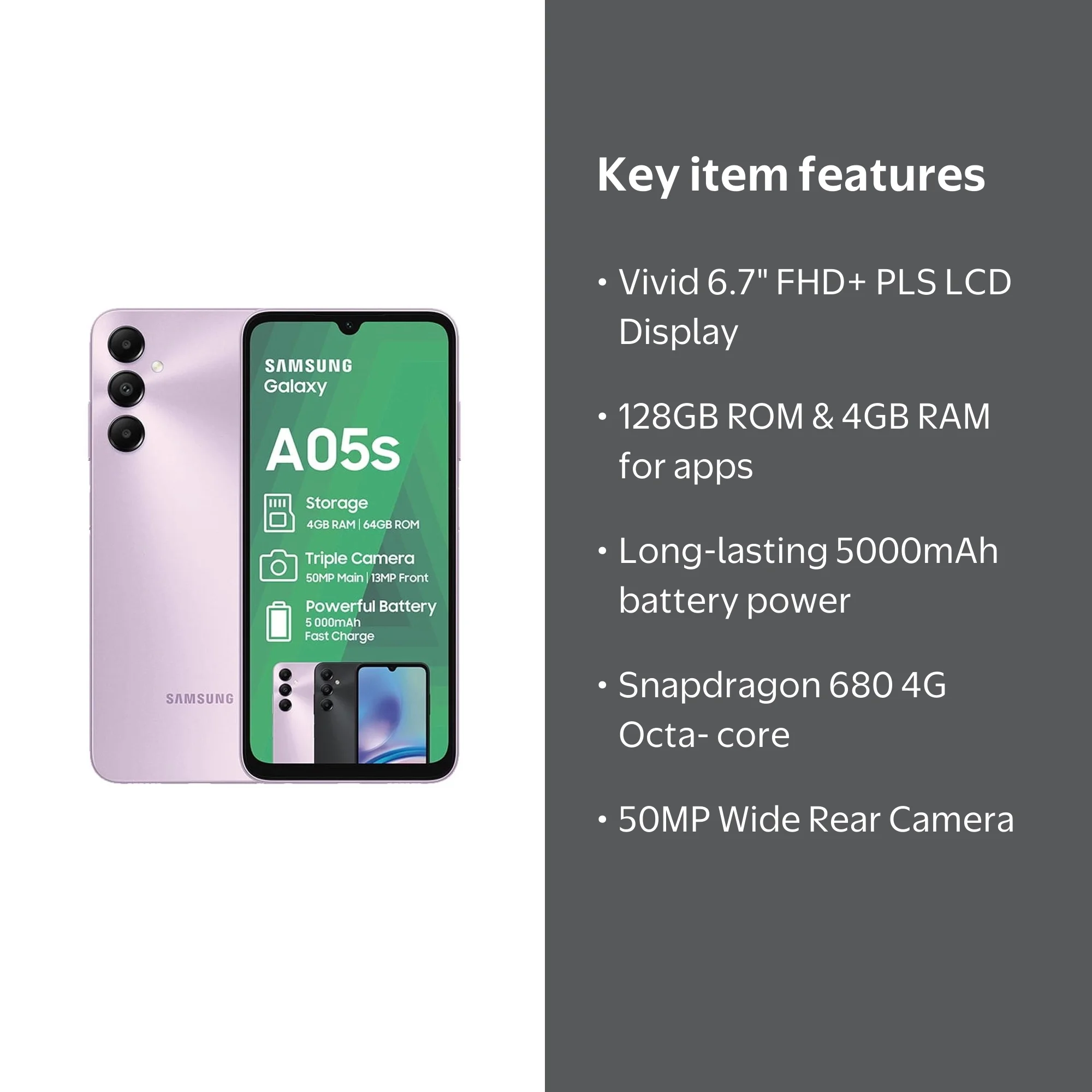 Samsung Galaxy A05s 128GB 4GB, Android, 6.7