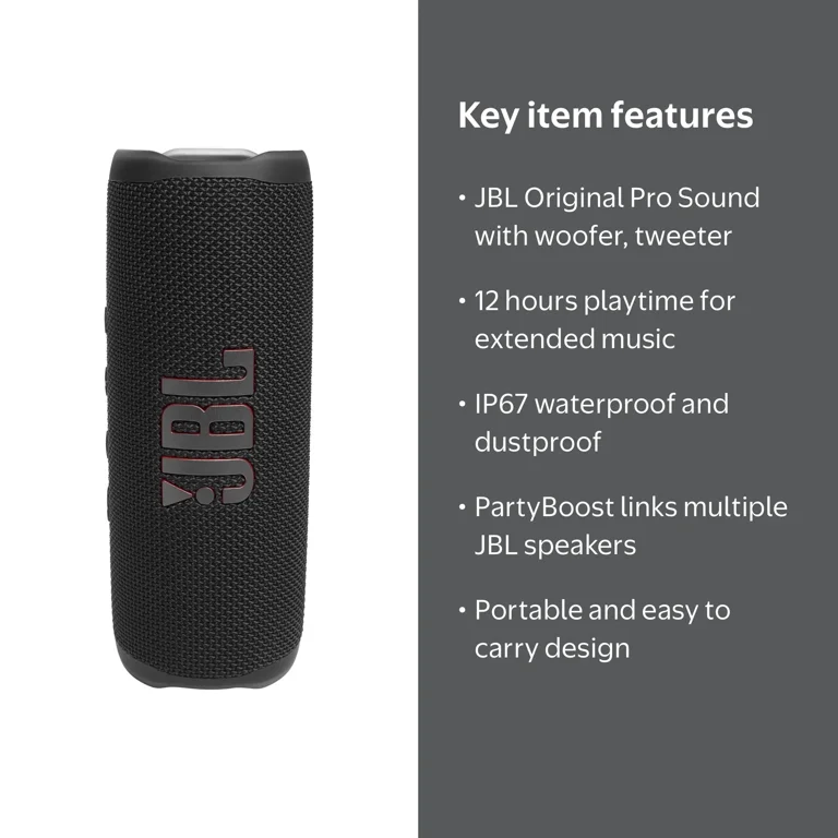 JBL, Flip 6 Portable Waterproof Bluetooth Speaker, Black - Walmart.com