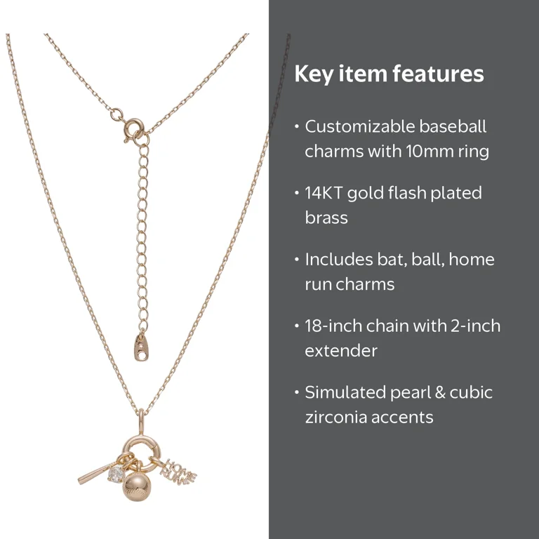 Believe by Brilliance Baseball Removable Charms Necklace in 14KT