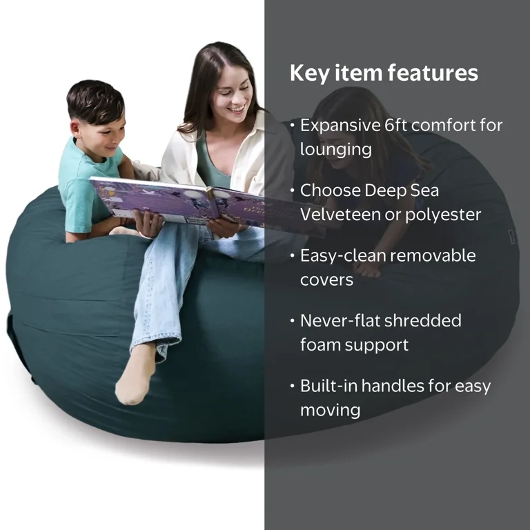 Big Joe, Fuf XXL, 8 ft Giant Foam Bean Bag, Blue, Velveteen