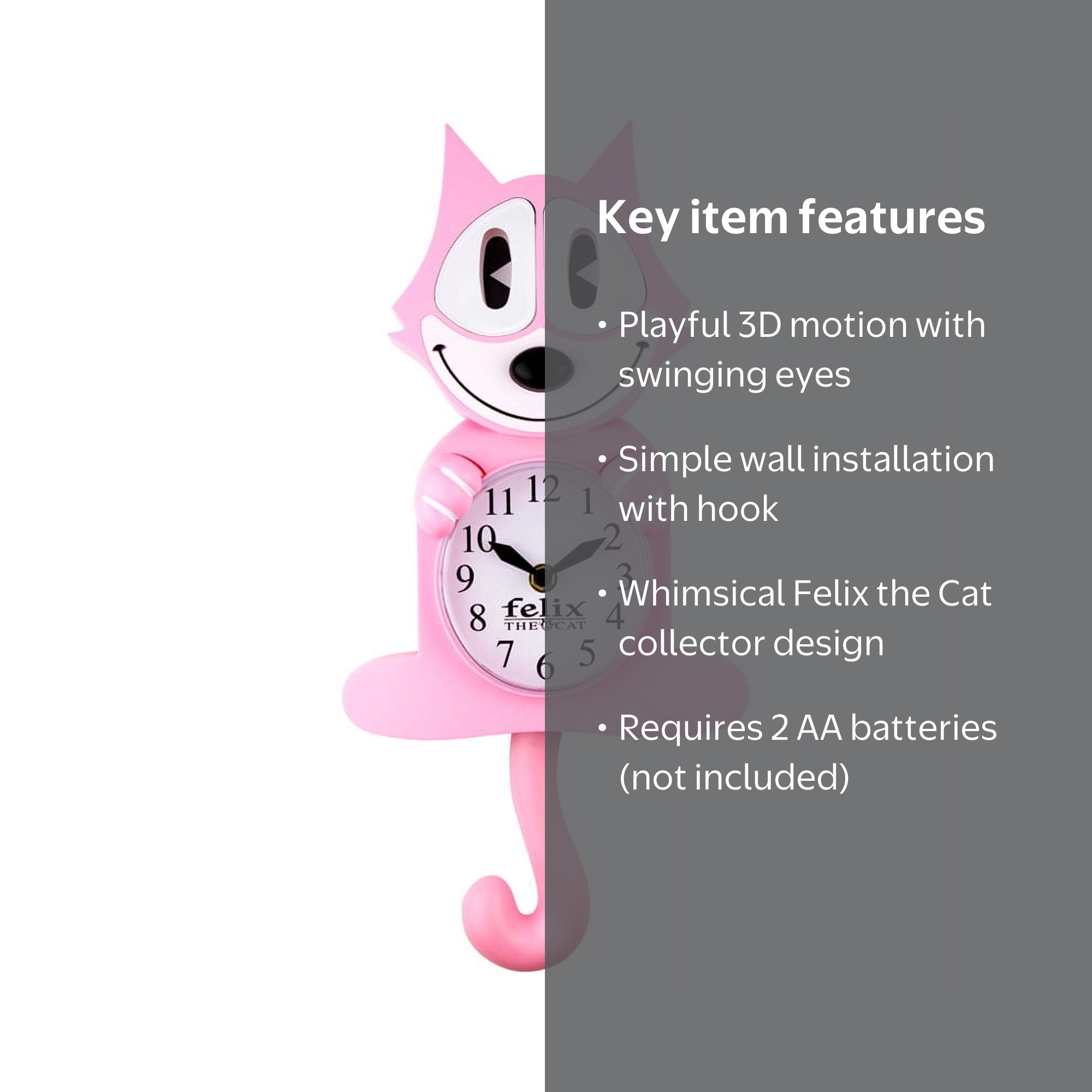 Betty Boop Pink Felix The Cat 3-D Motion Clock with Swinging Eyes