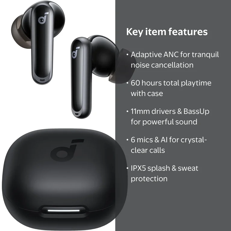 Soundcore, Noise Cancelling Wireless Earbuds, P40i, Black