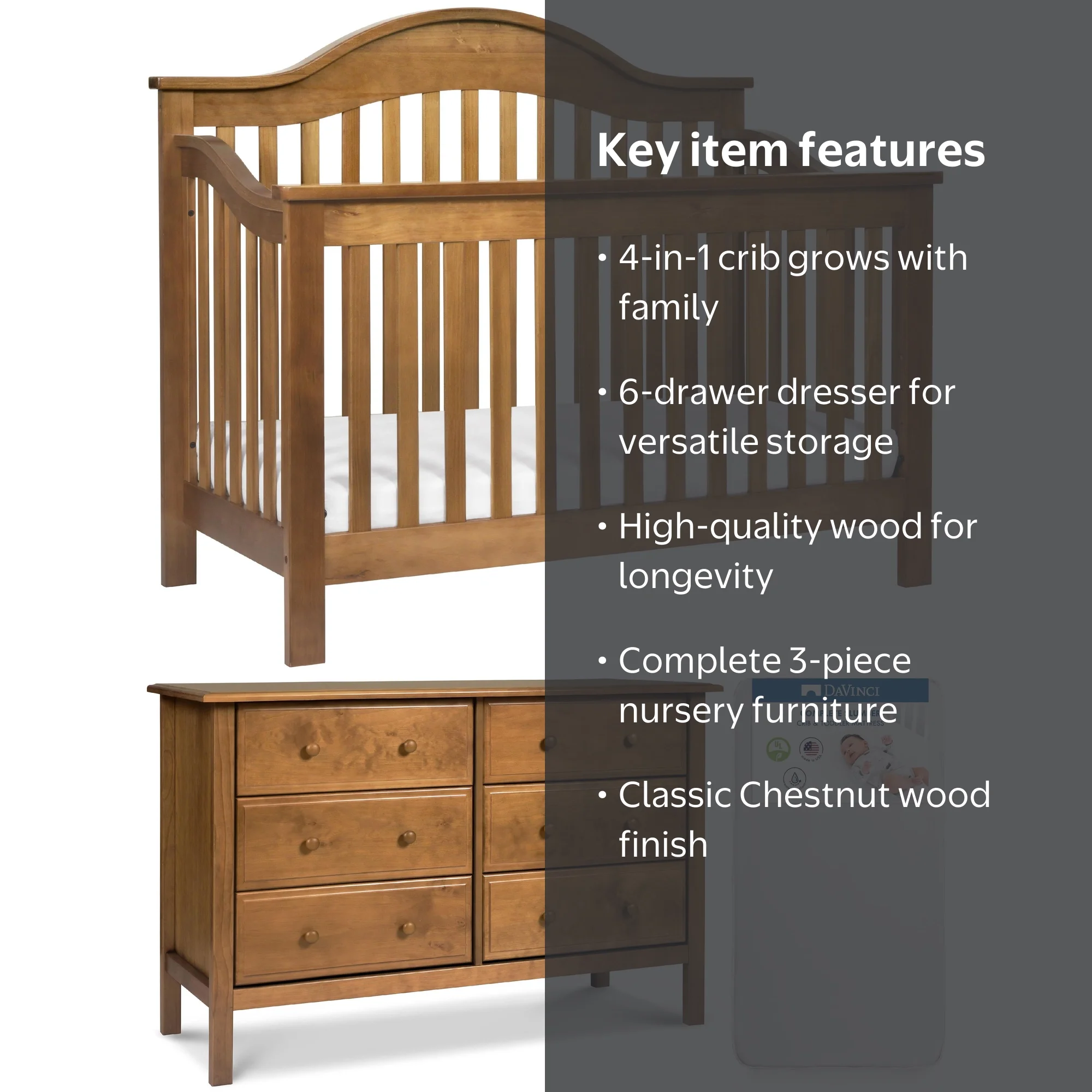 DaVinci 3-Piece Kids Classic Wood Chestnut - Walmart.com